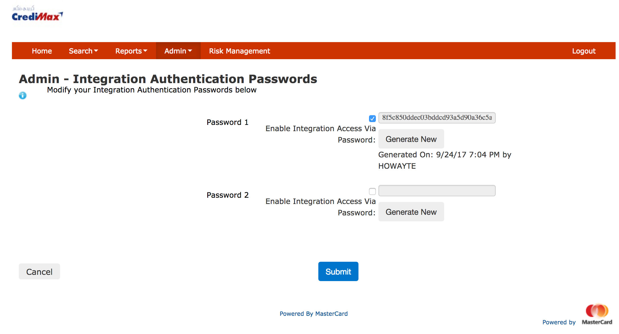 Credimax MPGS Payment Console Integration authentication passwords